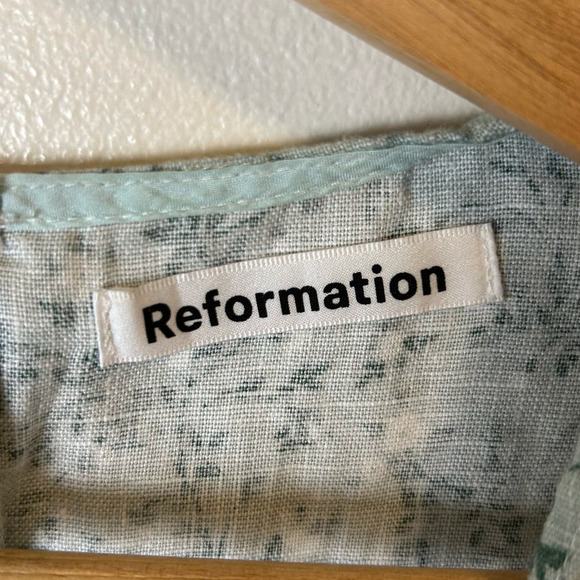 Reformation Simi Linen Mini Dress Green Floral - Picture 6 of 7